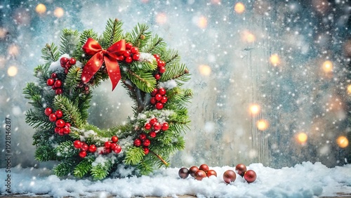 Wallpaper Mural Christmas Background With Wreath And Snow Torontodigital.ca