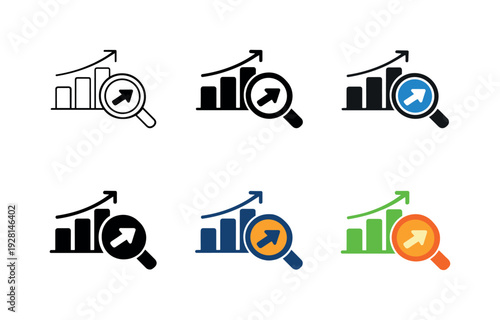 Operational forecasting concept icon portraying demand analysis through upward data shapes and a focus element that suggests