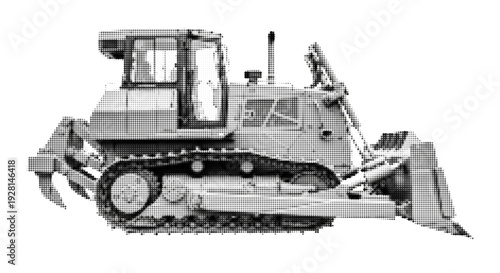 Bulldozer Construction Machine with Halftone Texture Effect