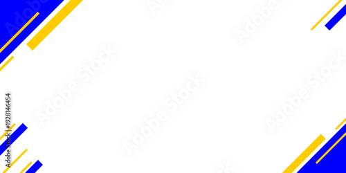 Modern geometric background with blue and yellow diagonal stripes on white. Clean, professional abstract design for business presentations, banners, and brochures