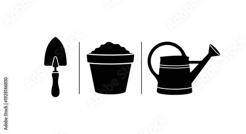 Gardening tools and supplies icon set