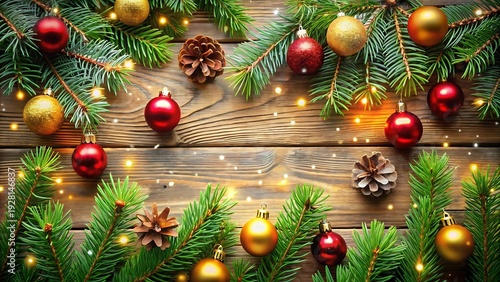 Wallpaper Mural Festive Background With Ornaments And Pine Branches Torontodigital.ca