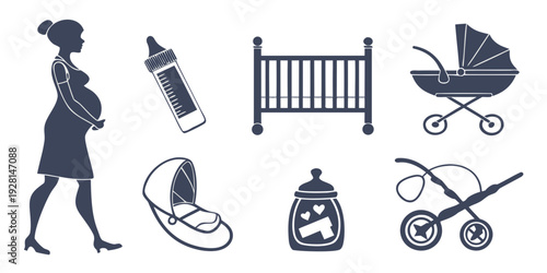 A collection of baby essentials and parenting icons for new parents Vector