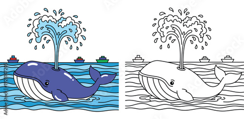 Playful Whale Spouting Water in the Ocean Coloring Page