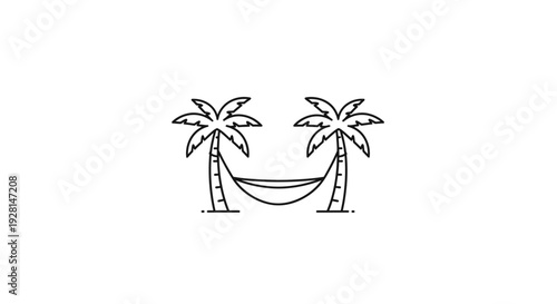 Hammock between two palm trees illustration.