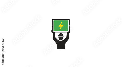 Hand Holding Electric Battery with Lightning Bolt.