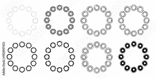 Circular floral patterns in varying densities and shades of gray