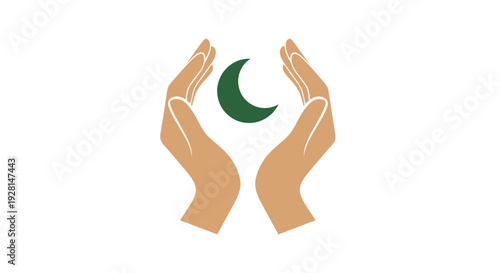 Hands Holding Crescent Moon Symbol.