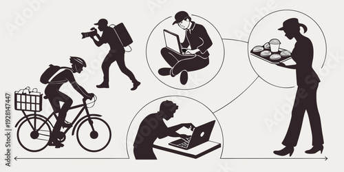 A person on a bike is chased by a dog while another person tries to catch the dog with a leash Vector
