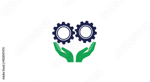 Hands Holding Gears Symbol.