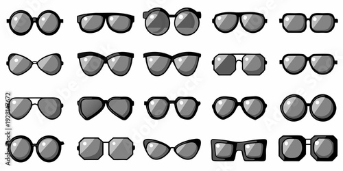 Collection of various styles of sunglasses displayed in a grid format