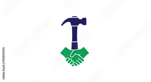 Handshake with hammer logo symbol.