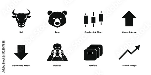 Illustrations of various stock market terms and indicators Vector