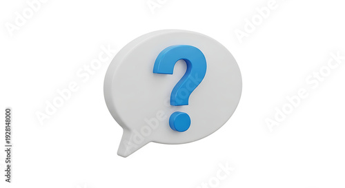 A blue question mark on a white speech bubble isolated on transparent background.