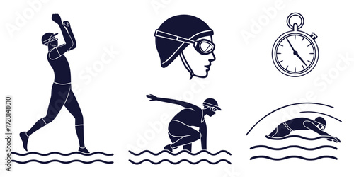 Illustration of various sports activities including swimming and running. Vector