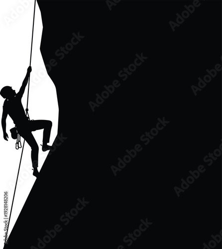 Rock Climber Ascending Cliff Silhouette Illustration Representing Extreme Adventure, Mountaineering Challenge, Outdoor Exploration and Personal Achievement Concept