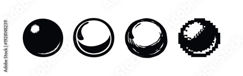 Glossy oval and egg-shaped icons with reflections, presented in solid, outline, hand-drawn, and pixel art styles.