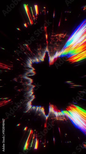 Abstract Red Light Burst with Glitch Effect on Black Background.