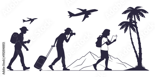 A journey from packing to relaxation on a tropical beach Vector