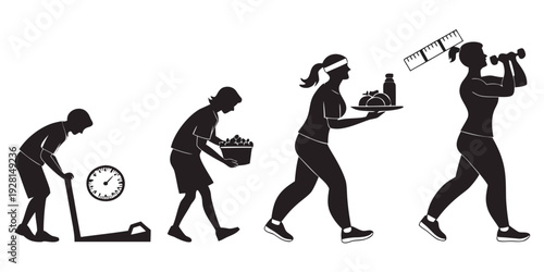 Evolution of a person from a simple posture to a complex action with a skateboard Vector