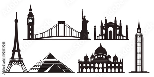 Iconic landmarks from around the world displayed in a single image Vector