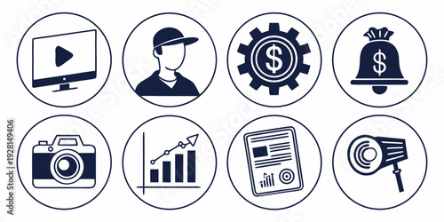 Icons representing various aspects of business and technology Vector