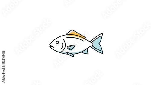 Minimalist fish icon in light blue and yellow colors, suitable for fishing apps, restaurant menus, or educational seafood-themed illustrations.