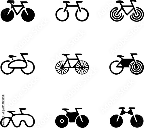 Collection of Creative Bicycle Silhouette Icons Set Isolated on White
