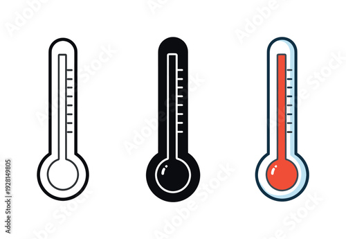 Expected temperature outcome represented by a vertical thermometer with bulb base and tick marks, uniform form shown three times
