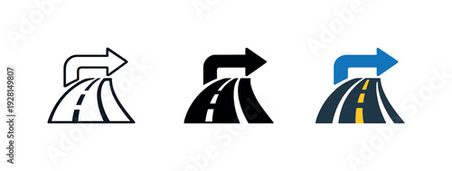 Within city transit context appears a traffic navigation icon combining roadway lines and turn cues to imply organized driving