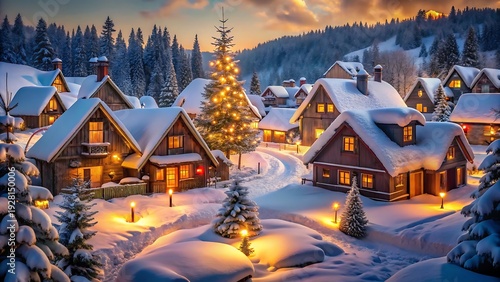 Wallpaper Mural Winter Village Landscape With Snow Covered Houses Torontodigital.ca