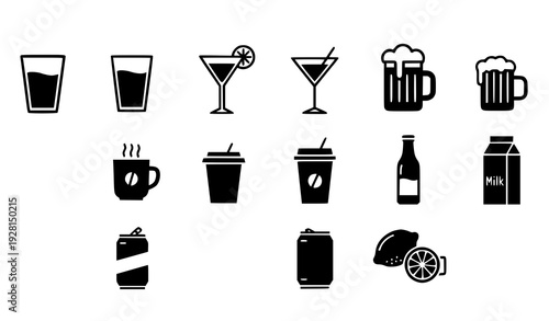 Clean Dark Gray Beverage Silhouette Vector Icon Collection