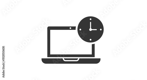 Laptop computer with clock icon.