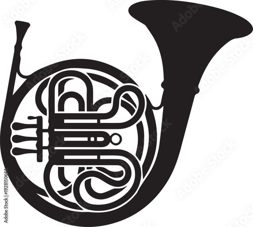 Coiled French Horn Silhouettes Side Profile Brass Music Instrument Icon