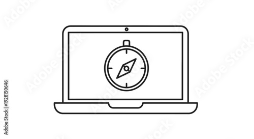 Laptop Computer with Compass on Screen.