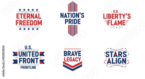 Diverse set of american-themed patriotic emblems for various uses