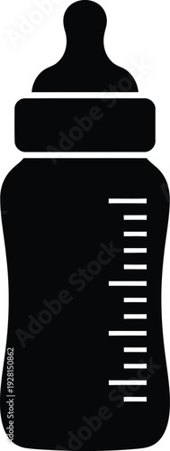 Baby bottle icon vector art illustration symbol, simple flat design infant feeding container silhouette