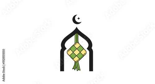 Islamic arch with crescent moon symbol.
