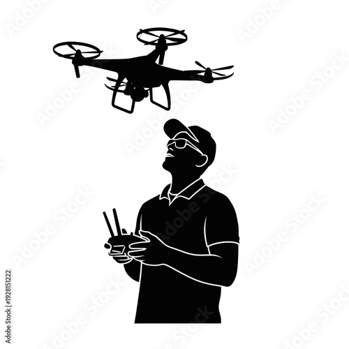 Man Operating Drone with Remote Control.