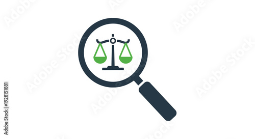 Magnifying glass with justice scale icon.