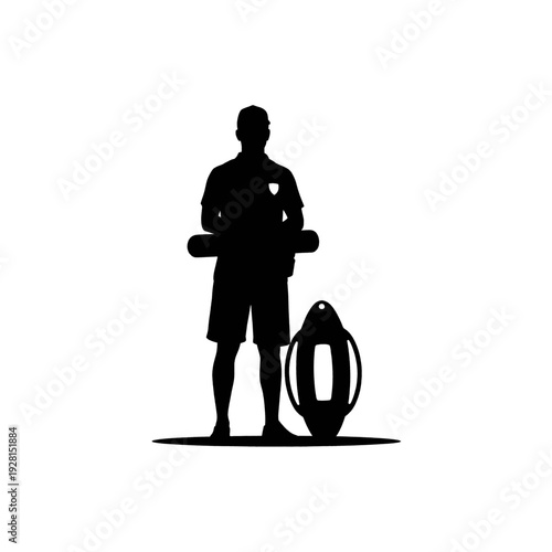Man Standing with Rugby Ball Silhouette.