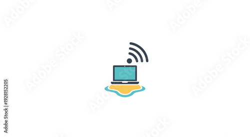 Laptop with WiFi signal icon.