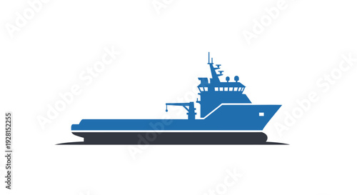 Large blue ship sailing vessel.