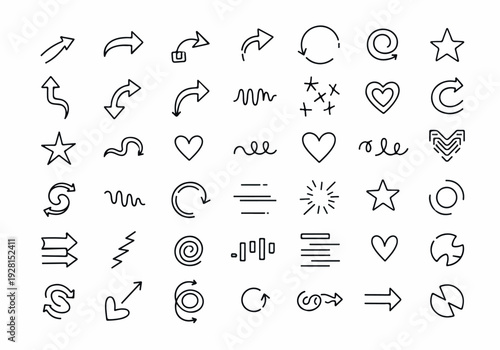 Collection of Hand-Drawn Arrows and Symbols in a Doodle Style, Perfect for Design and Navigation Elements