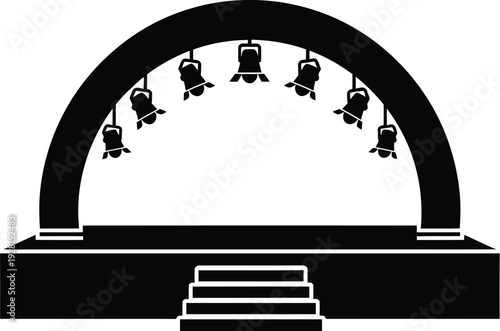 Stage with arch and spotlights ready for performance or event