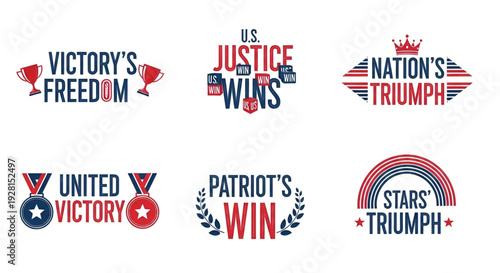 American victory and freedom typography logo set with award symbols