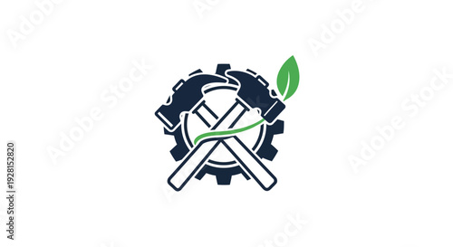 Logo with Pickaxe and Sprouting Leaf.