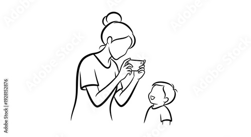 Mother and Child Sharing a Moment on Mobile Phone.