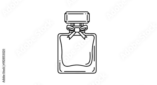 Simple line drawing of a perfume bottle with a bow.