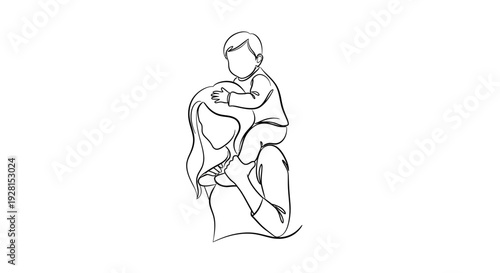 Continuous line drawing of a mother breastfeeding her baby.